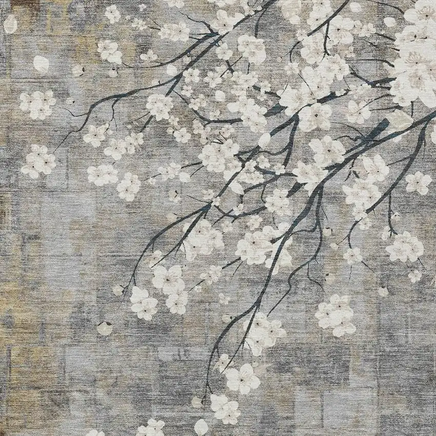 Gray Ivory And Silver Floral Washable Indoor Outdoor Area Rug Photo 6