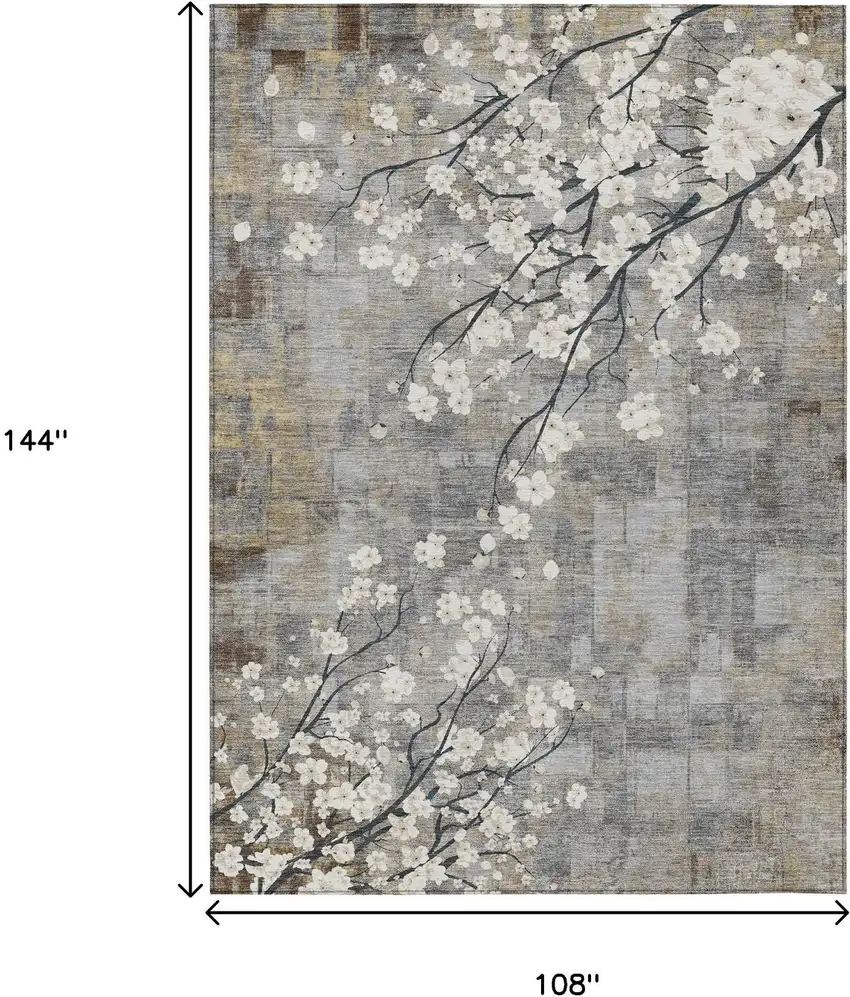 Gray Ivory And Silver Floral Washable Indoor Outdoor Area Rug Photo 3