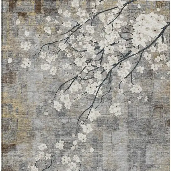 Gray Ivory And Silver Floral Washable Indoor Outdoor Area Rug Photo 4