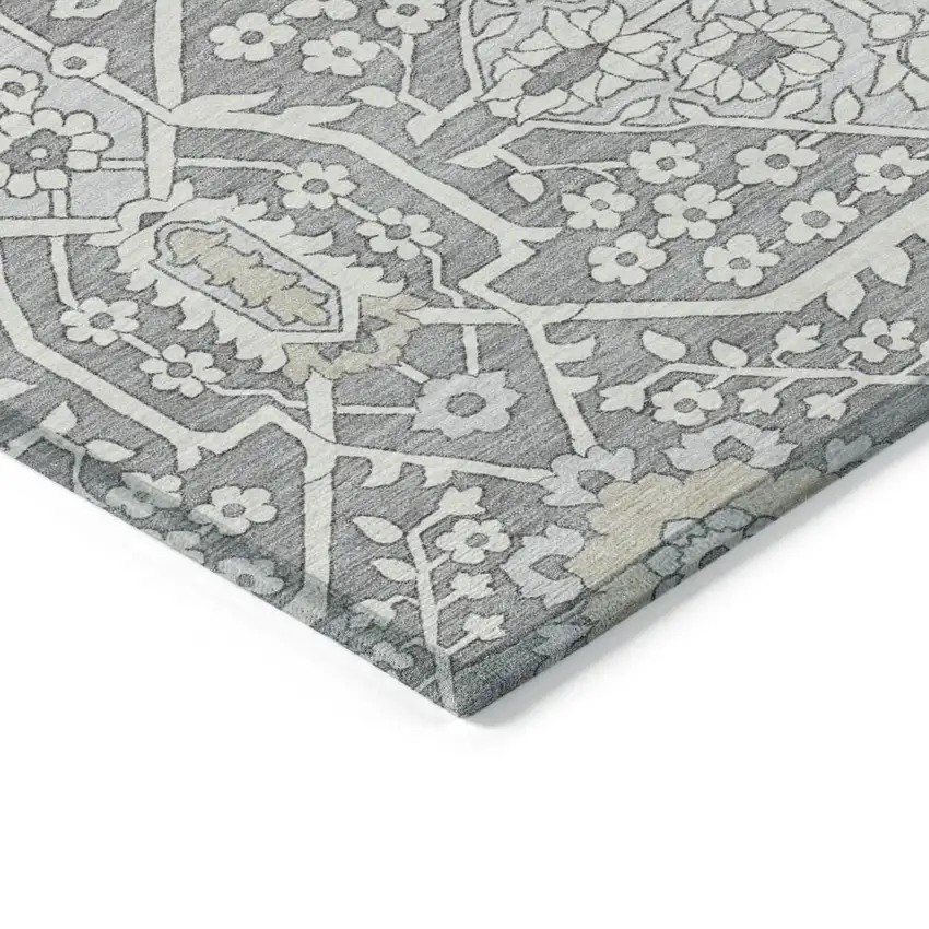 Gray Ivory And Silver Floral Washable Indoor Outdoor Area Rug Photo 5