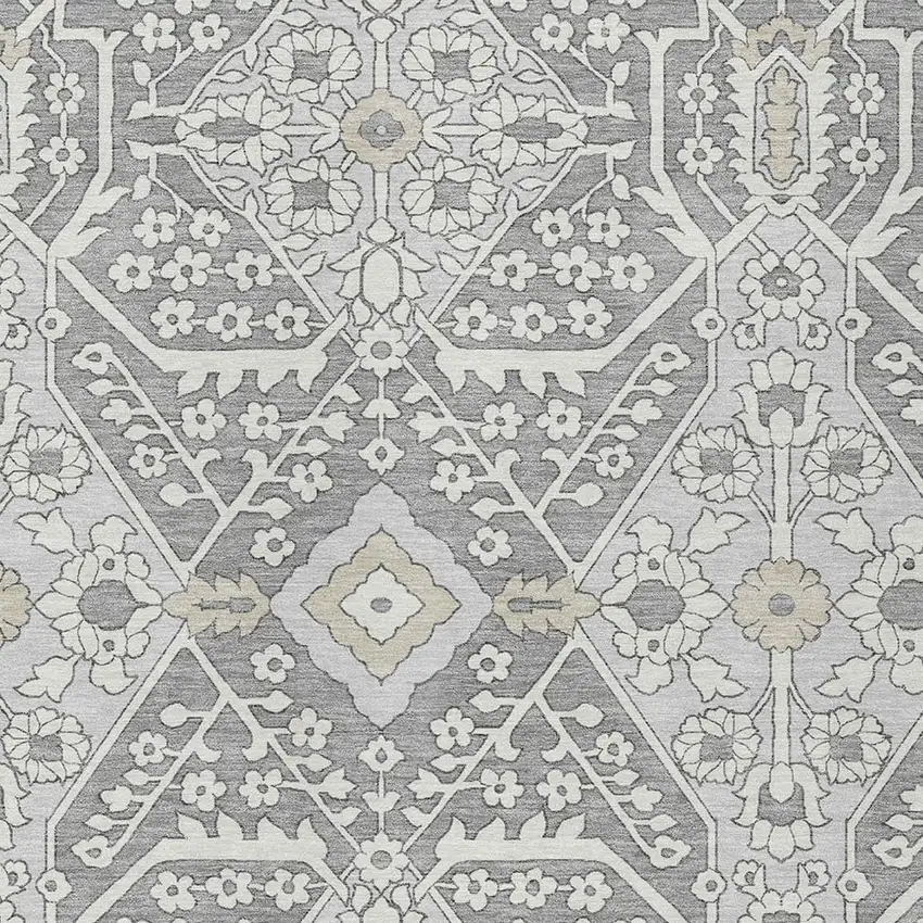 Gray Ivory And Silver Floral Washable Indoor Outdoor Area Rug Photo 7