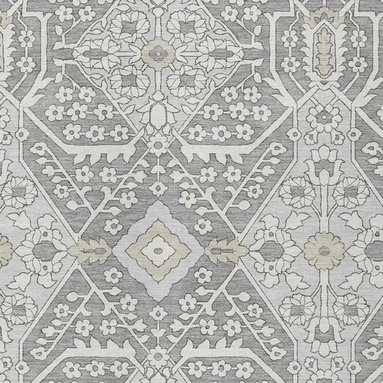 Gray Ivory And Silver Floral Washable Indoor Outdoor Area Rug Photo 7