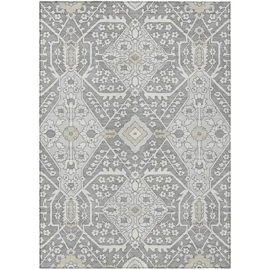 Gray Ivory And Silver Floral Washable Indoor Outdoor Area Rug Photo 2