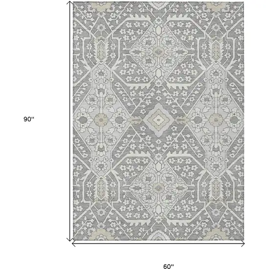 Gray Ivory And Silver Floral Washable Indoor Outdoor Area Rug Photo 3