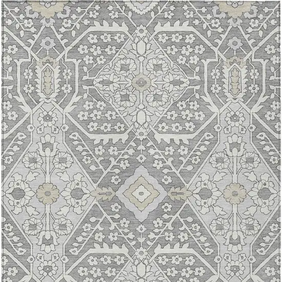 Gray Ivory And Silver Floral Washable Indoor Outdoor Area Rug Photo 8