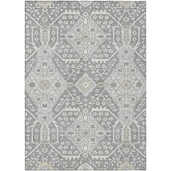 Gray Ivory And Silver Floral Washable Indoor Outdoor Area Rug Photo 2