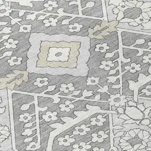 Photo of Gray Ivory And Silver Floral Washable Indoor Outdoor Area Rug