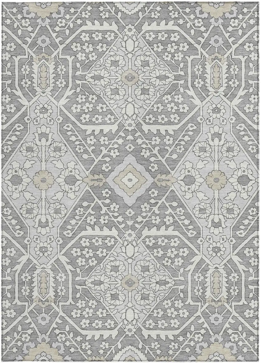 Gray Ivory And Silver Floral Washable Indoor Outdoor Area Rug Photo 8