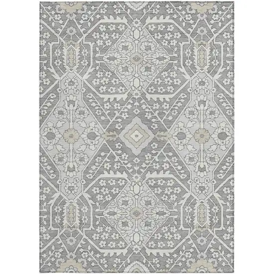 Gray Ivory And Silver Floral Washable Indoor Outdoor Area Rug Photo 8
