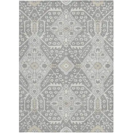 Gray Ivory And Silver Floral Washable Indoor Outdoor Area Rug Photo 8