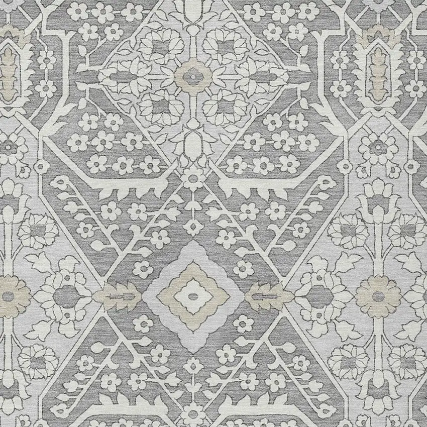 Gray Ivory And Silver Floral Washable Indoor Outdoor Area Rug Photo 7
