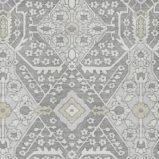 Gray Ivory And Silver Floral Washable Indoor Outdoor Area Rug Photo 7