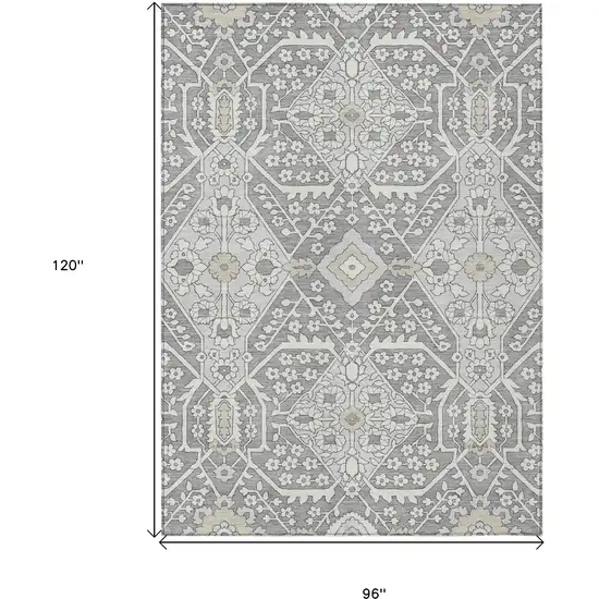Gray Ivory And Silver Floral Washable Indoor Outdoor Area Rug Photo 3