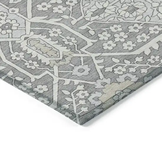 Gray Ivory And Silver Floral Washable Indoor Outdoor Area Rug Photo 5