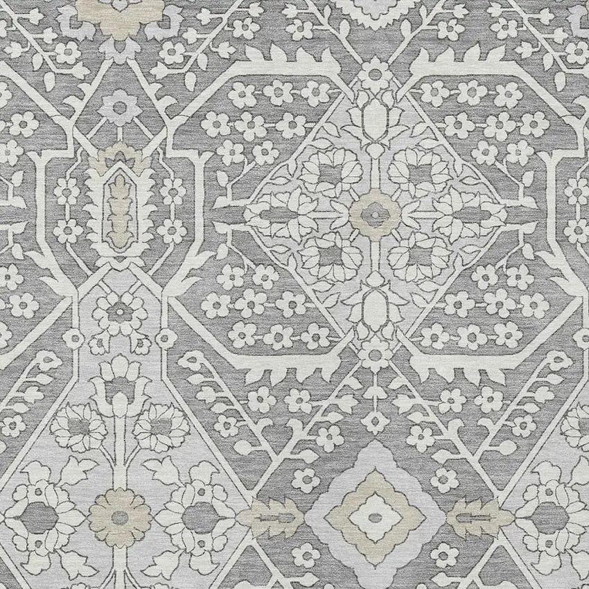Gray Ivory And Silver Floral Washable Indoor Outdoor Area Rug Photo 7