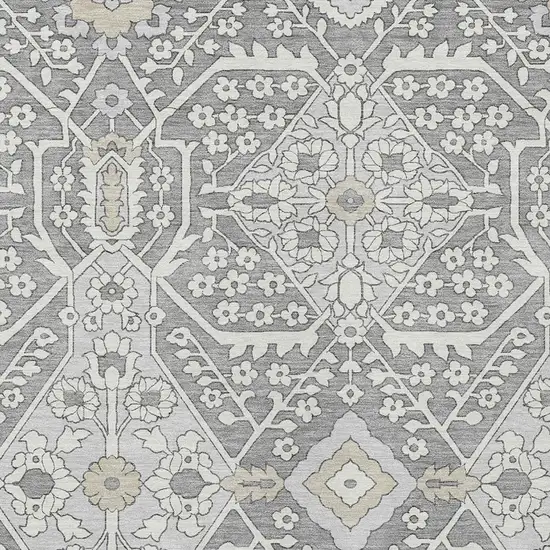 Gray Ivory And Silver Floral Washable Indoor Outdoor Area Rug Photo 7