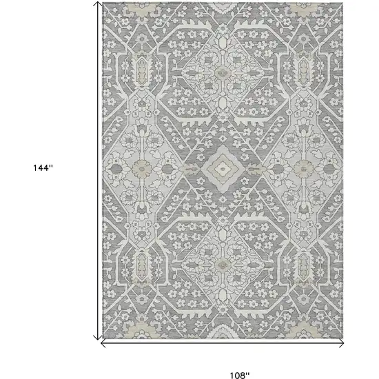 Gray Ivory And Silver Floral Washable Indoor Outdoor Area Rug Photo 3
