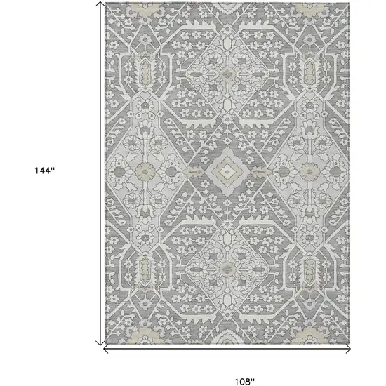 Gray Ivory And Silver Floral Washable Indoor Outdoor Area Rug Photo 3