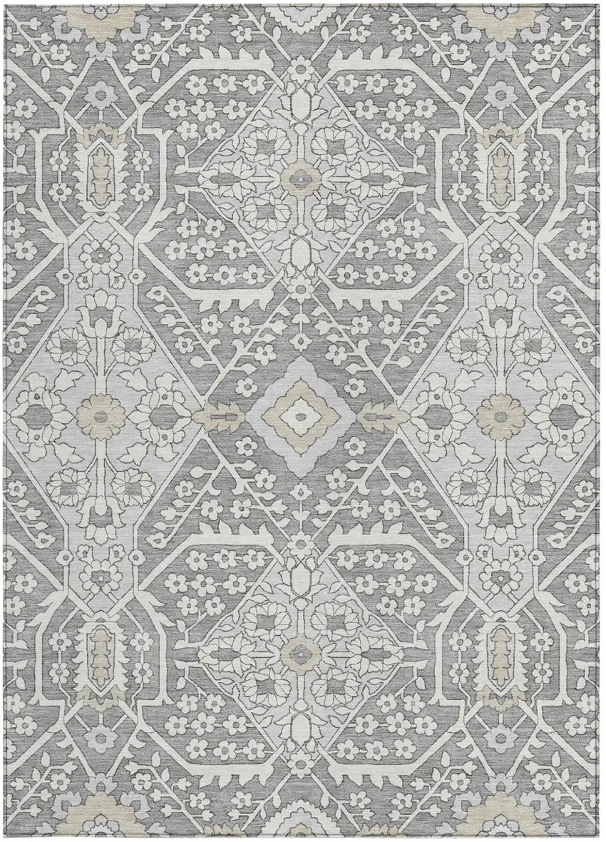 Gray Ivory And Silver Floral Washable Indoor Outdoor Area Rug Photo 8