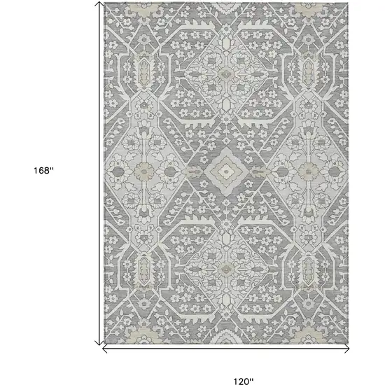 Gray Ivory And Silver Floral Washable Indoor Outdoor Area Rug Photo 3