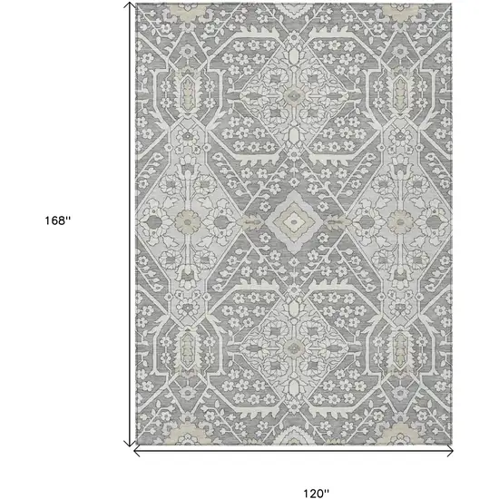 Gray Ivory And Silver Floral Washable Indoor Outdoor Area Rug Photo 3