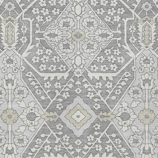 Gray Ivory And Silver Floral Washable Indoor Outdoor Area Rug Photo 7