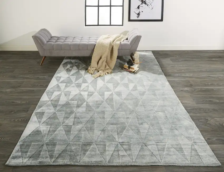 Gray Ivory And Silver Geometric Hand Woven Area Rug Photo 7