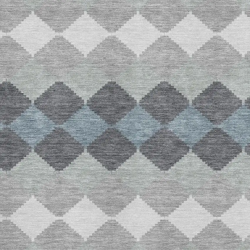 Gray Ivory And Silver Geometric Washable Area Rug With UV Protection Photo 2