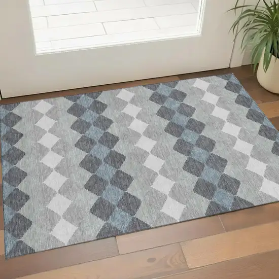 Gray Ivory And Silver Geometric Washable Area Rug With UV Protection Photo 1