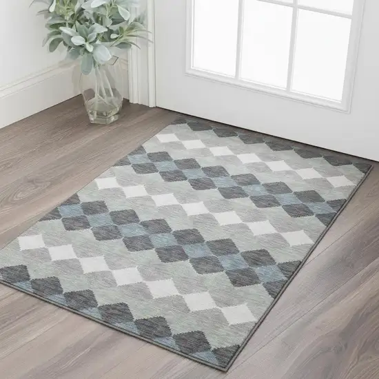 Gray Ivory And Silver Geometric Washable Area Rug With UV Protection Photo 2