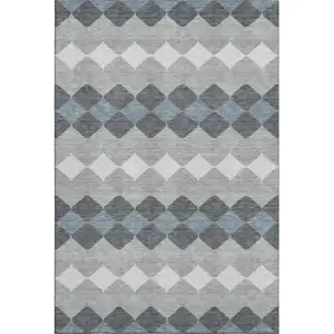 Photo of Gray Ivory And Silver Geometric Washable Area Rug With UV Protection