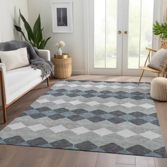 Gray Ivory And Silver Geometric Washable Area Rug With UV Protection Photo 5