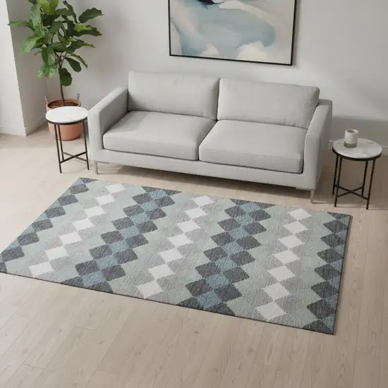 Gray Ivory And Silver Geometric Washable Area Rug With UV Protection Photo 2