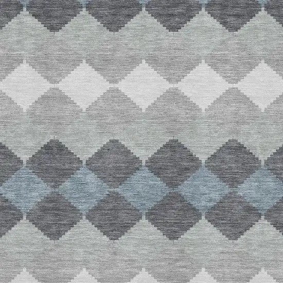 Gray Ivory And Silver Geometric Washable Area Rug With UV Protection Photo 2