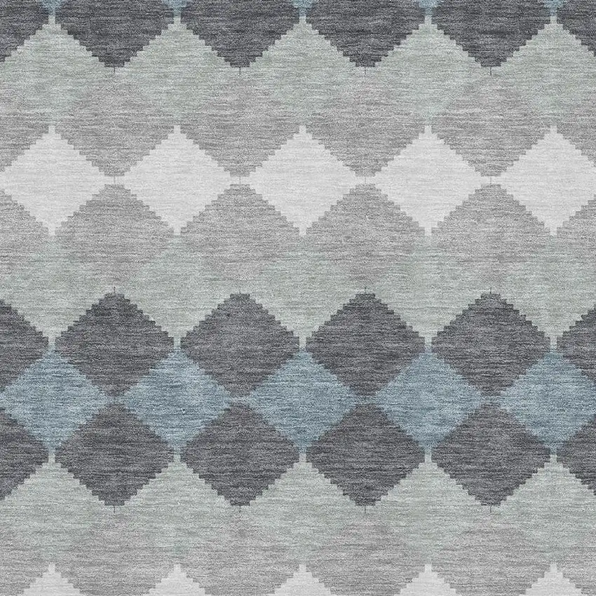 Gray Ivory And Silver Geometric Washable Area Rug With UV Protection Photo 2