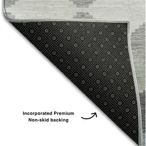 Photo of Gray Ivory And Silver Geometric Washable Area Rug With UV Protection