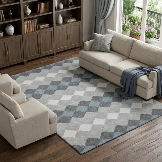 Gray Ivory And Silver Geometric Washable Area Rug With UV Protection Photo 1