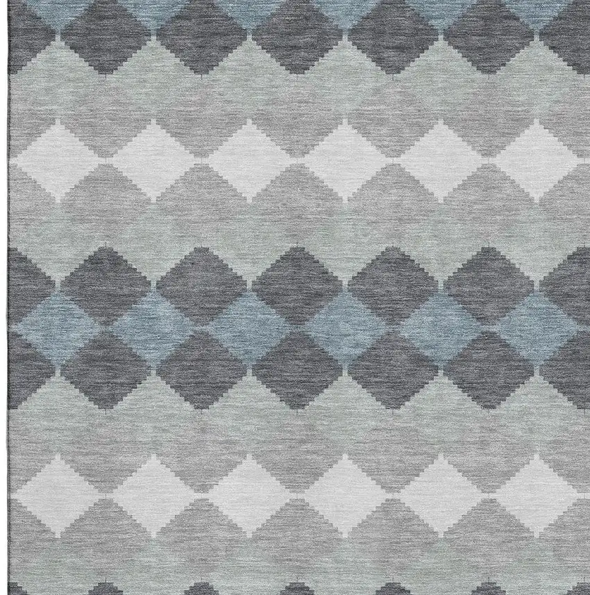 Gray Ivory And Silver Geometric Washable Area Rug With UV Protection Photo 3