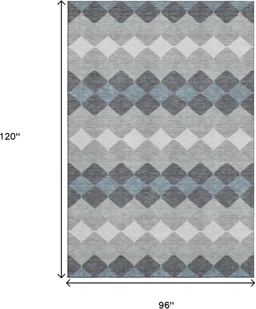 Gray Ivory And Silver Geometric Washable Area Rug With UV Protection Photo 7