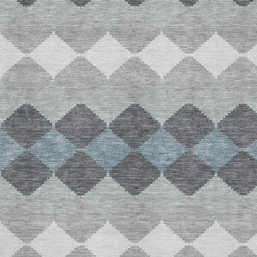 Gray Ivory And Silver Geometric Washable Area Rug With UV Protection Photo 2