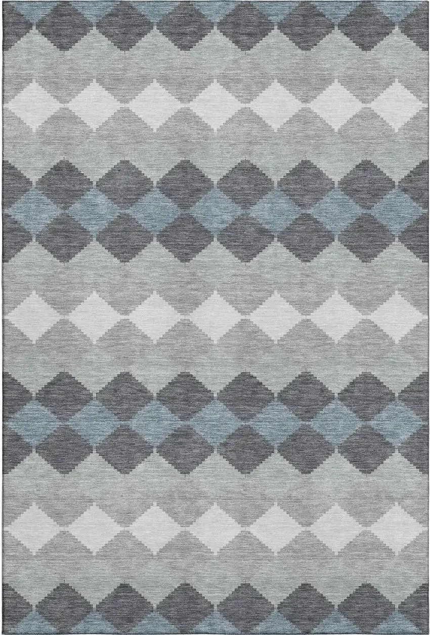 Gray Ivory And Silver Geometric Washable Area Rug With UV Protection Photo 1