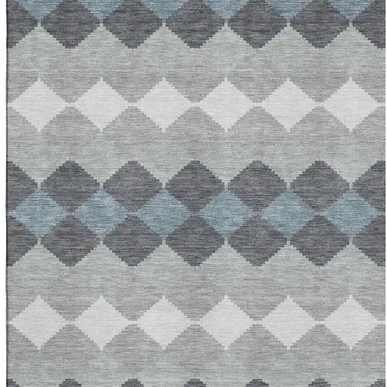 Gray Ivory And Silver Geometric Washable Area Rug With UV Protection Photo 3