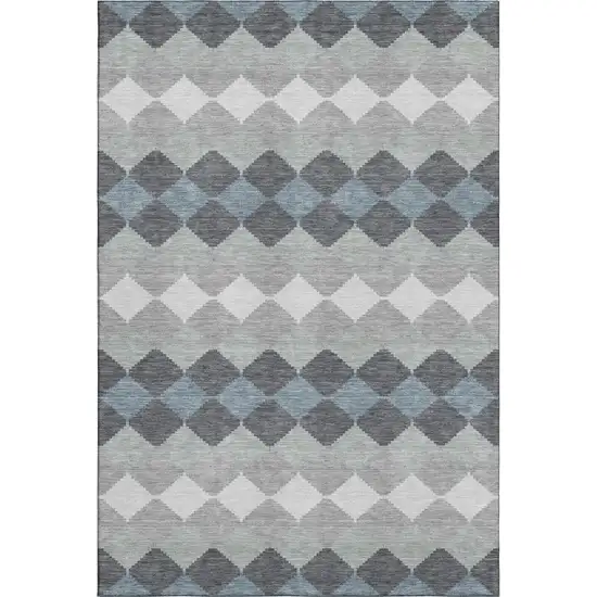 Gray Ivory And Silver Geometric Washable Area Rug With UV Protection Photo 1