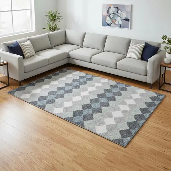 Gray Ivory And Silver Geometric Washable Area Rug With UV Protection Photo 2