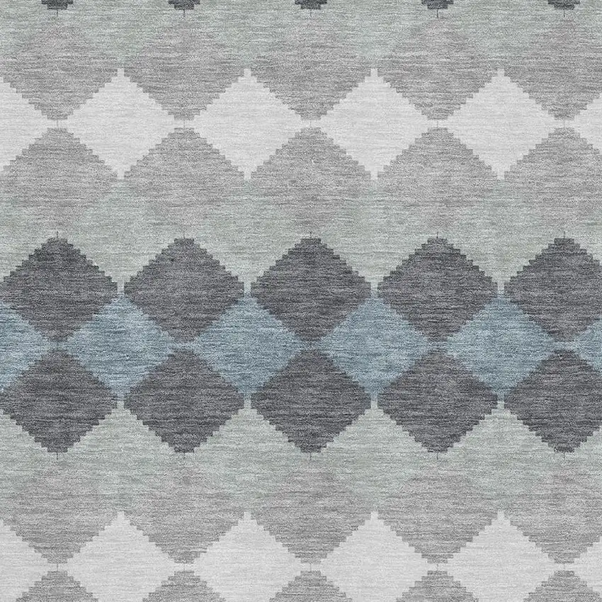 Gray Ivory And Silver Geometric Washable Area Rug With UV Protection Photo 2