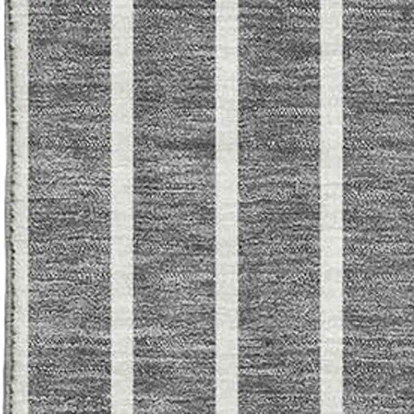 Gray Ivory And Silver Striped Washable Area Rug With UV Protection Photo 2