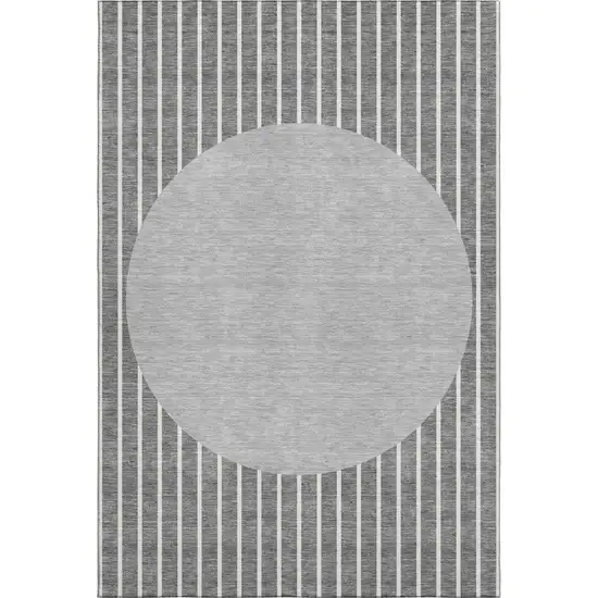 Gray Ivory And Silver Striped Washable Area Rug With UV Protection Photo 1