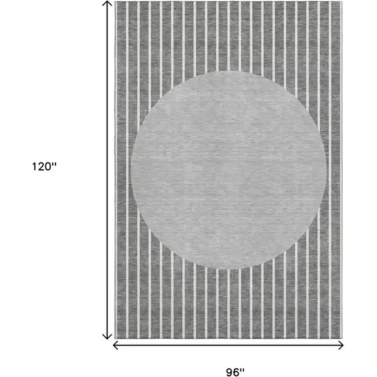 Gray Ivory And Silver Striped Washable Area Rug With UV Protection Photo 8