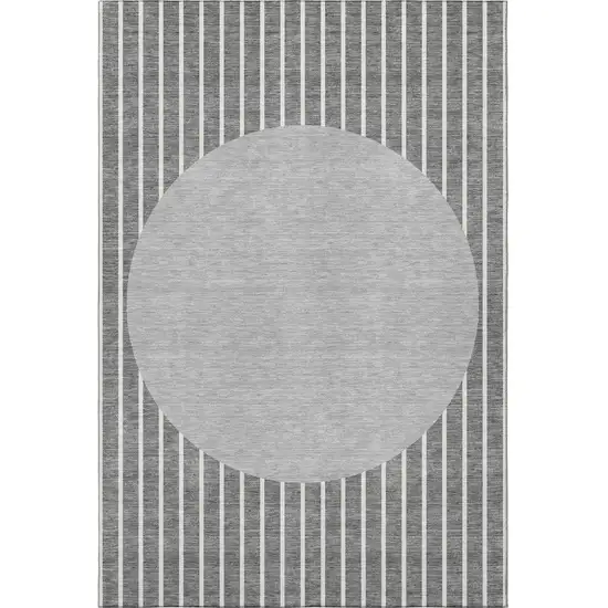 Gray Ivory And Silver Striped Washable Area Rug With UV Protection Photo 3