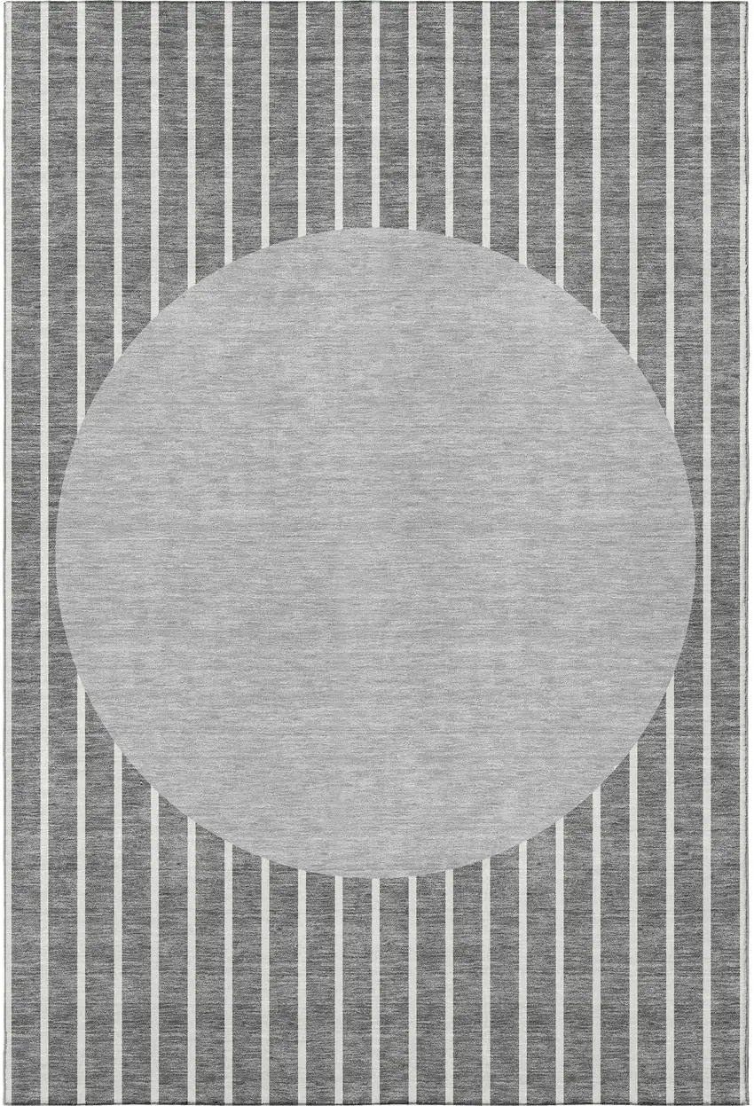 Gray Ivory And Silver Striped Washable Area Rug With UV Protection Photo 3